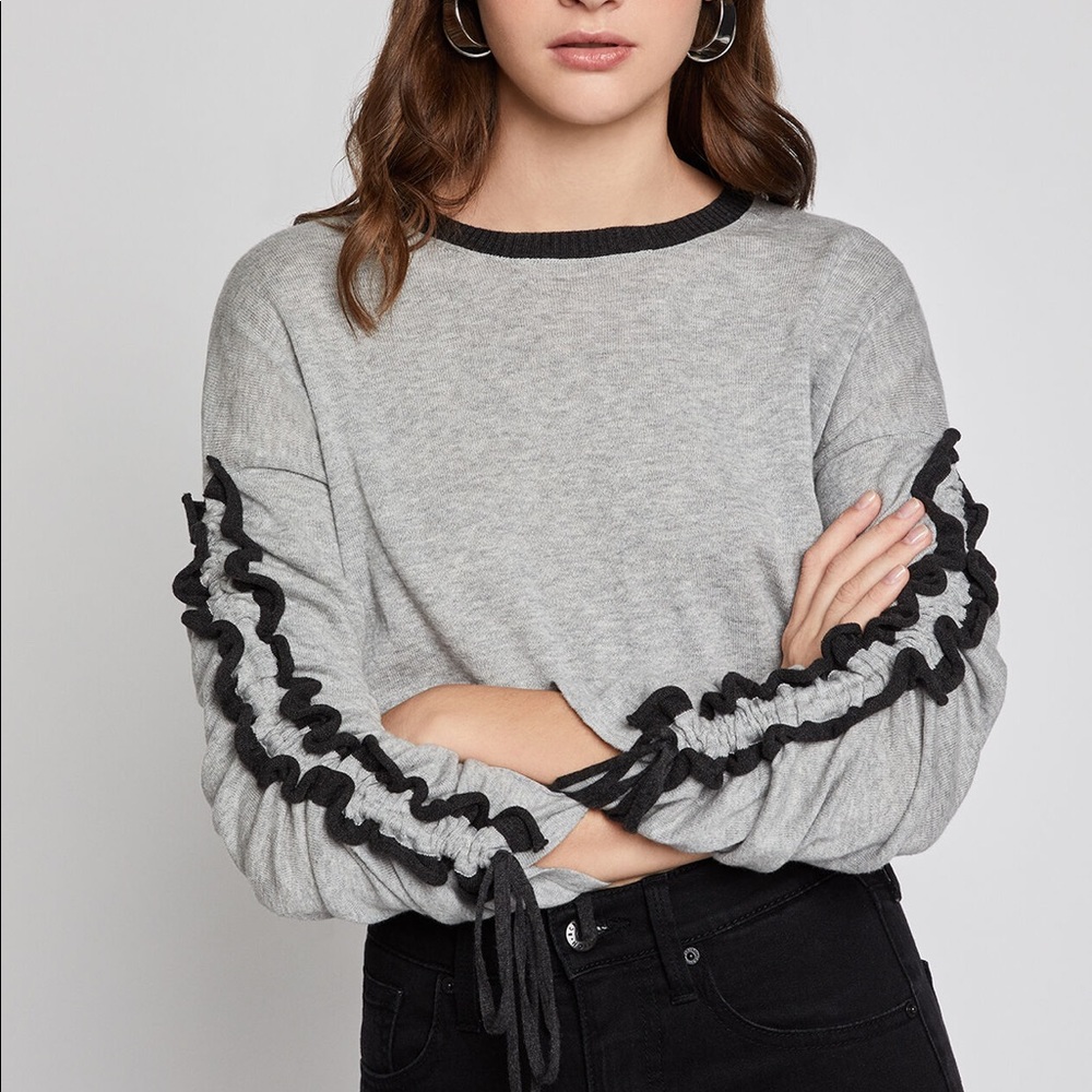 BCBGeneration Ruffle Sleeve Crop Sweater - Picture 2 of 8